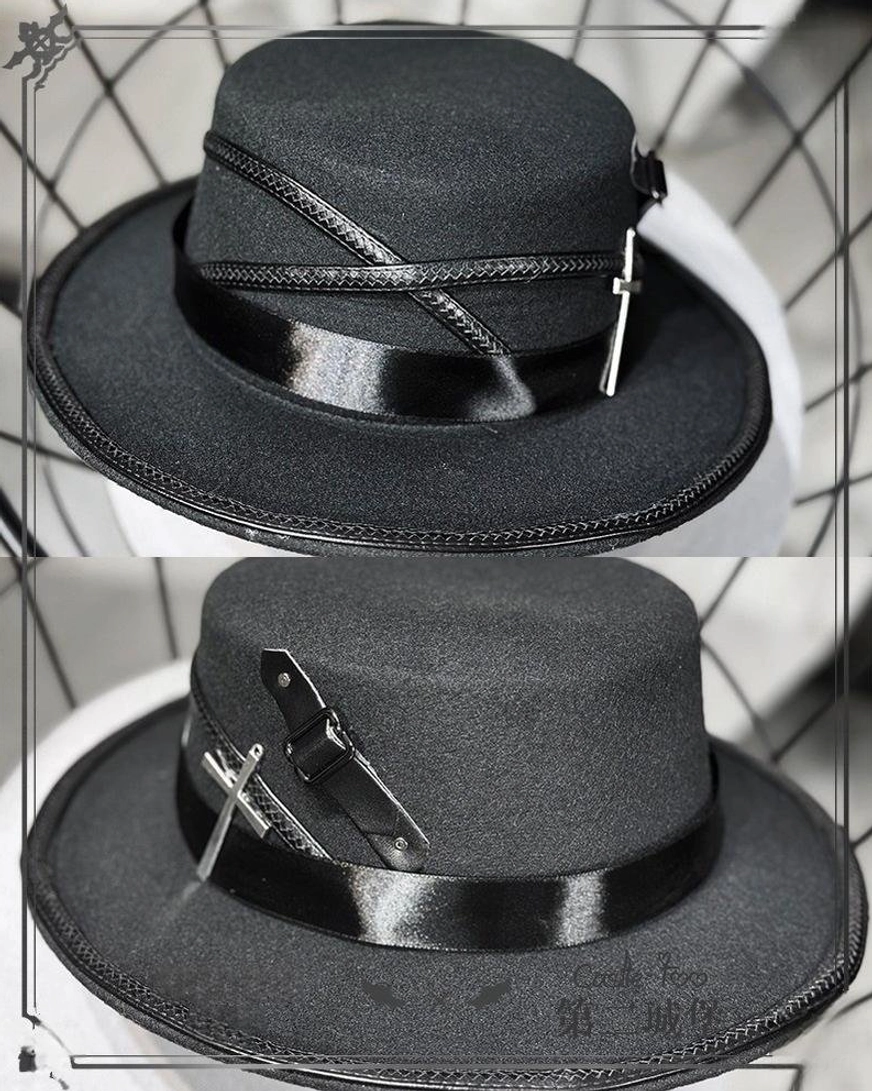 Wool-like fabric big hat ouji lolita formal top hat one size black
