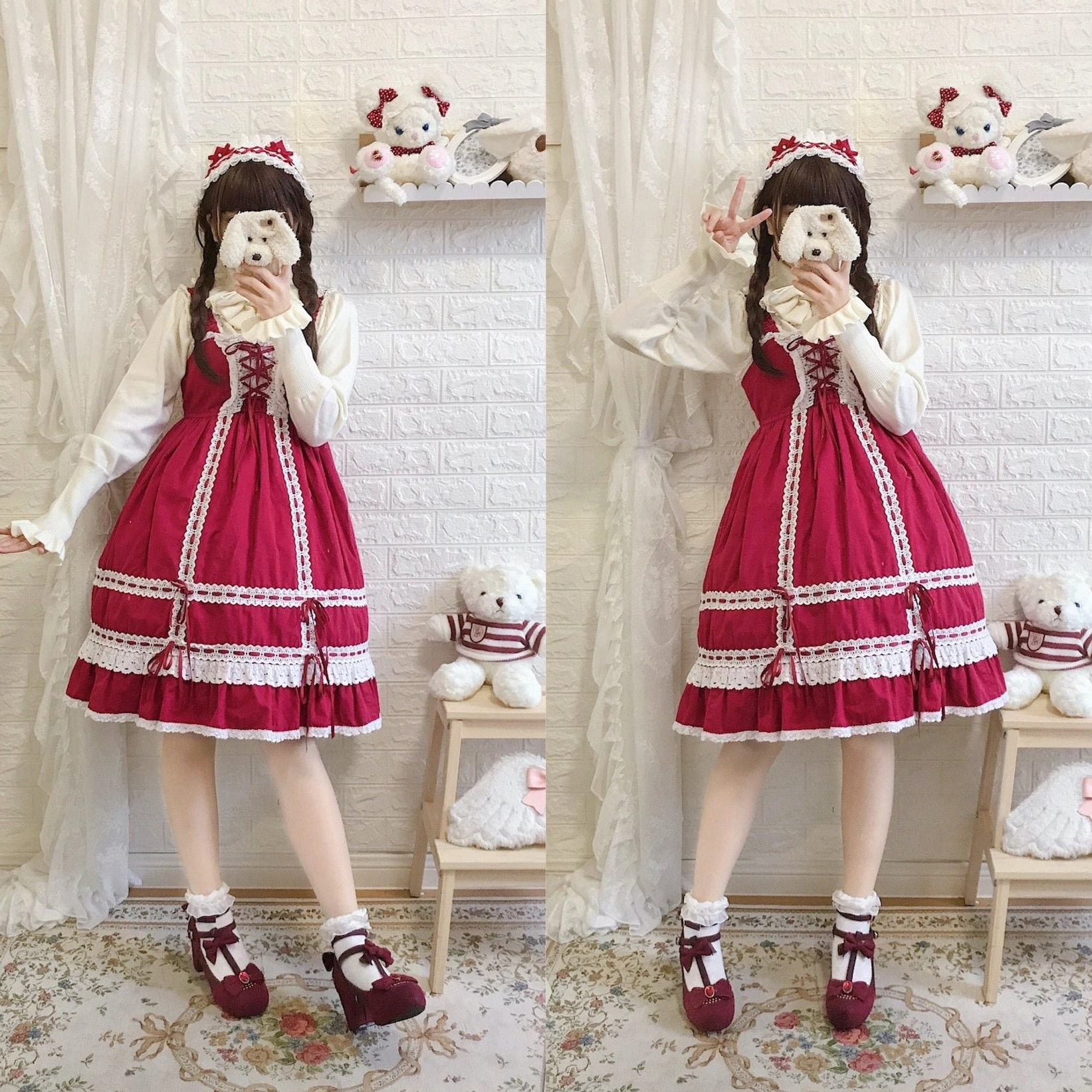 Wool lolita sweater multiple colors display all available color options pink black wine red off-white mocha caramel