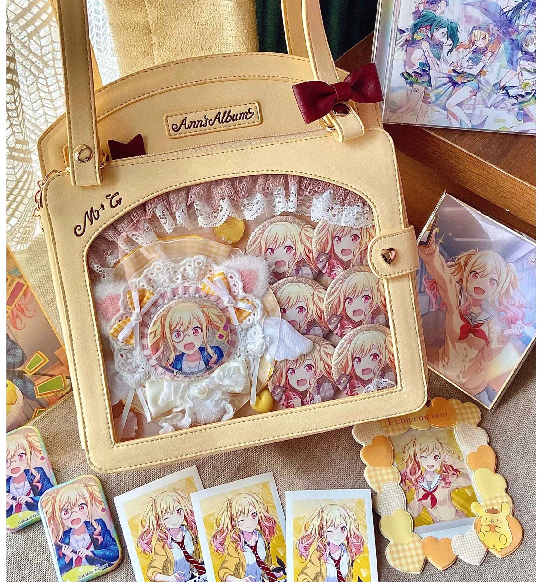Yellow kawaii lolita checkered itabag anime card display shoulder bag color option vibrant cheerful sweet coordinate