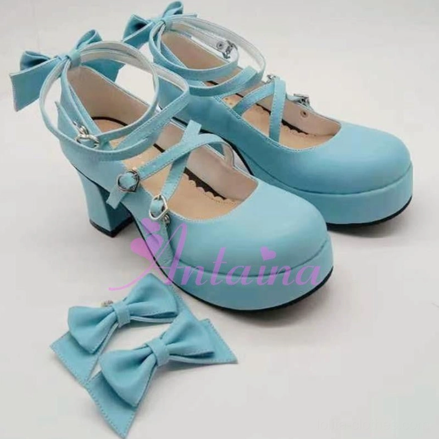 Yulan matte sweet Lolita Mary Jane platform shoe paired with delicate lace socks and pastel coordinate for ethereal sweet Lolita aesthetic